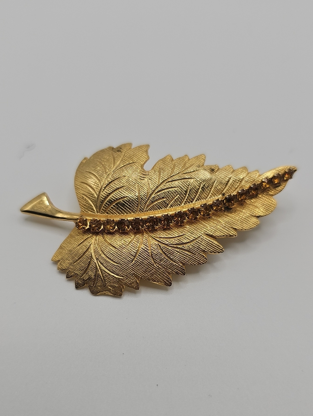 Gold Leaf Amber Crystal Accent Brooch - Women's Jewelry.